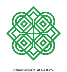 Green Geometric Abstract Design Interlocking Lines Pattern Square Shapes Celtic Knot Style