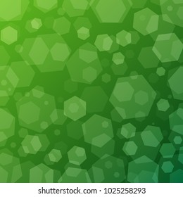 Green geometric abstract techno background with hexagons. Template wallpaper design. Simple gradient background. Vector bokeh