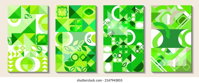 Green geometric abstract templates for placing text. Use as wallpapers, backgrounds, covers, for printing products, banners, promotions, promotions, discounts, etc.