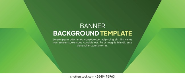 Fundo de banner geométrico verde: triângulos angulares enquadram uma área central mais escura com texto branco e amarelo, criando um ambiente moderno, fresco e profissional.