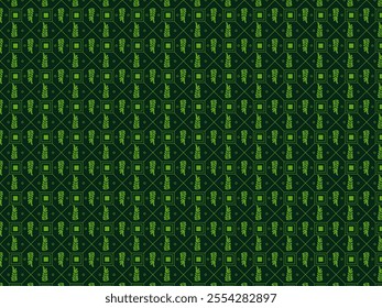 Green Geometric and Botanical Pattern Background, Abstract Green Nature-Inspired Pattern