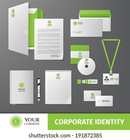 Green geometric business company stationery template for corporate identity and branding set isolated vector illustration