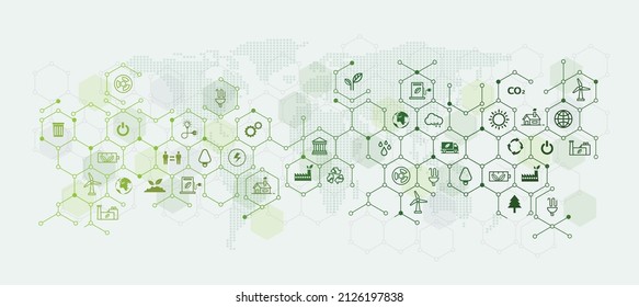 Green Geometric Business Templates and Backgrounds for ESG Environmental Conservation and Sustainable Concepts environmental protection related links with flat icons - Shutterstock ID 2126197838