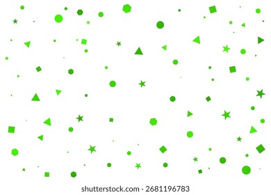 Grüne geometrische Konfetti auf weißem Hintergrund für festliche Feiern. Bildschirmhintergrund. Vektorgrafik