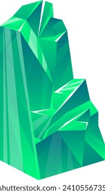 Green geometric crystal structure, low poly style. Abstract mineral rock gem design vector illustration.