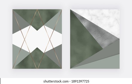 Green geometric design with watercolor and foil texture