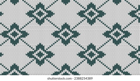 Green geometric ethnic oriental seamless pattern, Festive Sweater Design. Seamless Knitted Pattern