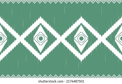 Green geometric ethnic style.  oriental ikat pattern. Traditional  design for background,carpet,wallpaper,clothing,wrapping,Batik,fabric,vector illustration.