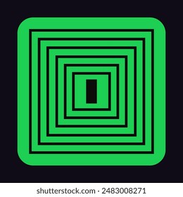 Green geometric figure with rectangles in line art. Abstract outline print on square shape. Brutalism icon with visual illusion. Design element in Brutalist style. Flat isolated vector illustration