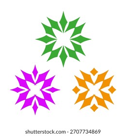 Green geometric figures. Four abstract elements. Modern sharp design. Vector floral shapes.