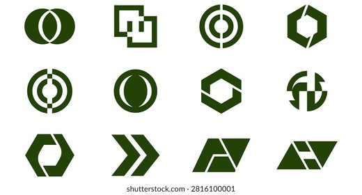 Green Geometric Hexagon Circle Arrow Logo Symbol Set