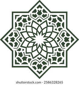 A green geometric Islamic pattern representing growth, faith, and devotion during Ramadan.