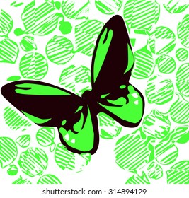 Green geometric lines circle pattern background with butterfly silhouette illustration together vector animal pattern. For fashion and graphic design, fabric and wallpaper pattern, t shirt print.
