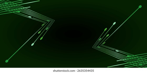 Green geometric lines with rounded tips on dark gradient background