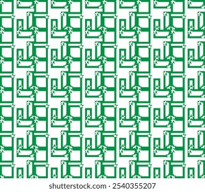 Green geometric pattern with interconnected rectangles and stars. Vector illustration for fabric, textile, pillow print, texture, fashion design.