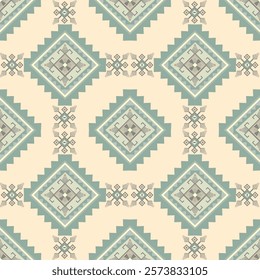 Green Geometric Pattern in Tribal and Boho Style for Wallpaper and Fabric Design