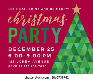 Green geometric pine tree with copy space for chistmas greeting or invitation card.