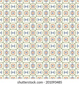 Green geometric rounded corner rectangle and square and flower and circle and line pattern on pastel background. Sweet modern abstract seamless pattern for abstract or graphic design