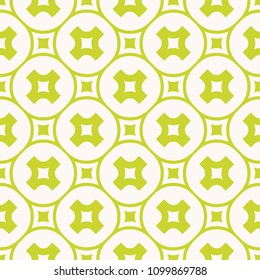 Green geometric seamless pattern. Vector abstract texture with crosses in circular grid, small squares, simple shapes. Funky background in bright spring colors. Fresh repeat design for decor, prints