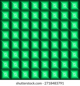 Patrón cuadrado geométrico verde sin fisuras con Formas abstractas en capas. Textura de repetición moderna adecuada para fondos, impresiones textiles y de telas, Fondos de pantalla, empaques, diseño digital, patrones de superficie y proyectos decorativos.