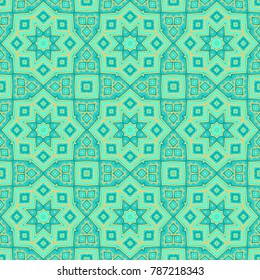 Green geometric seamless vector ornamental pattern , oriental moroccan style