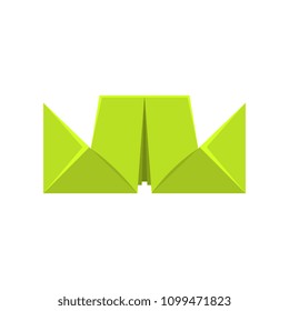 Green geometric shape made of paper in origami technique vector Illustration isolated on a white background.
