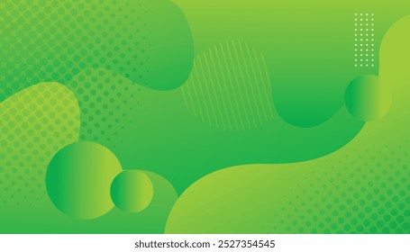 Fondo de Formas geométricas verdes. composición de Formas fluidas. diseño de fondo fresco para volante, póster, folleto, cubierta. forma de onda, círculo y semitono. Ilustración vectorial