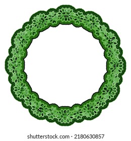 Green geometric shapes in the form of a round decorative frame, design element on a white background.