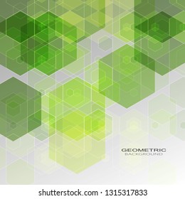
Green geometric shapes hexagons on gray background