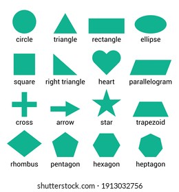 green geometric shapes isolated on white background for preschool kids