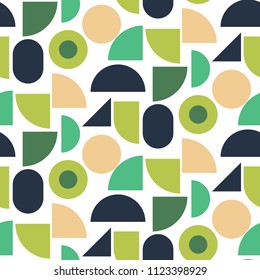 Green geometric shapes seamless vector pattern. Abstract geometry block colors shapes.