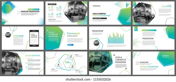 Green geometric slide presentation templates and infographics background. Use for business annual report, flyer, corporate marketing, leaflet, advertising, brochure, modern style.