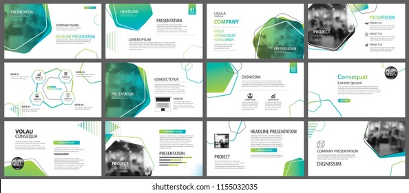 Green geometric slide presentation templates and infographics background. Use for business annual report, flyer, corporate marketing, leaflet, advertising, brochure, modern style.