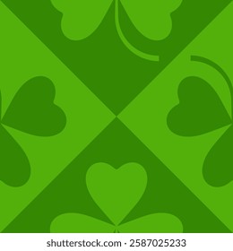 Green geometric St. Patrick pattern with Shamrock. Festive green decor for Irish traditional design. Vector illustration.