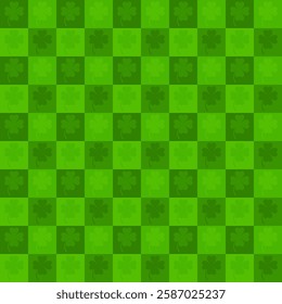 Green geometric St. Patrick pattern with Shamrock. Festive green decor for Irish traditional design. Vector illustration.
