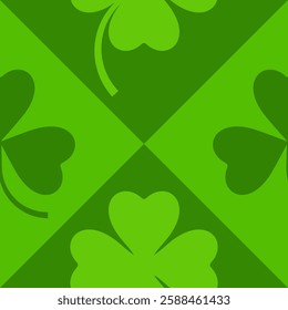 Green geometric St. Patrick pattern with Shamrock. Festive green decor for Irish traditional design. Vector illustration.