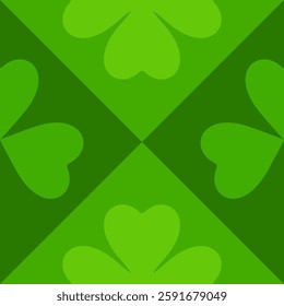 Green geometric St. Patrick pattern with Shamrock. Festive green decor for Irish traditional design. Vector illustration.