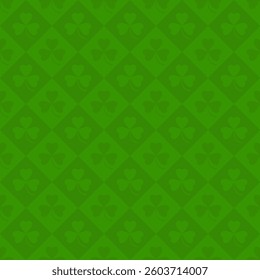 Green geometric St. Patrick pattern with Shamrock. Festive green decor for Irish traditional design. Vector illustration.