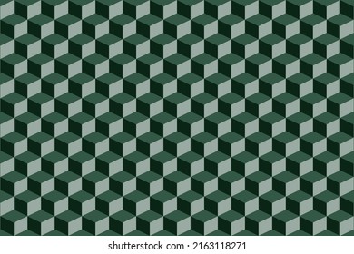Fondo vectorial geométrico verde, fondo de pared 3d Formas Cubo. Ilusión óptica.