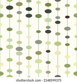 Green geometric vector pattern, seamless repeat, vertical stripes with ovals, abstract background