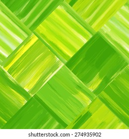 Green geometric vector seamless pattern. Retro background. Bright acrylic brush strokes. 
