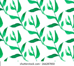 Green Geometric watercolor seamless pattern. Vector