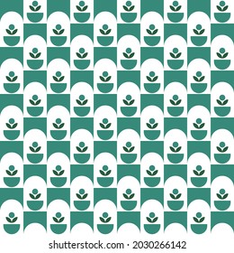 La planta de geometría verde pota el patrón en estilo vintage sobre fondo colorido. Ilustración floral. Diseño de textura vectorial impecable.