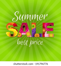 Green Gerbers Sale Poster, With Gradient Mesh, Vector Illustration