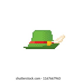 Green germany costume oktoberfest hat icon. Decorative element design for logo, sticker, web, mobile app. Game assets 8-bit sprite. Flat illustration.