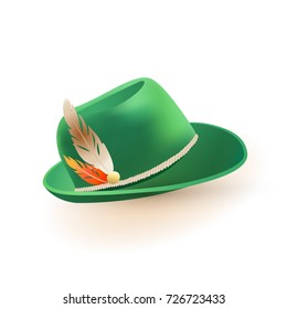 Green germany costume oktoberfest hat with feather icon in cartoon style isolated on white background vector illustration Munich Beer Festival Oktoberfest