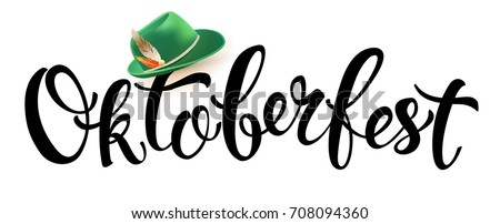Green germany costume oktoberfest hat with feather icon in cartoon style isolated on white background vector illustration Munich Beer Festival Oktoberfest handwritten text