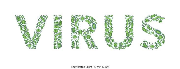 Green germs / bacteria spelling the word virus - Vector illustration