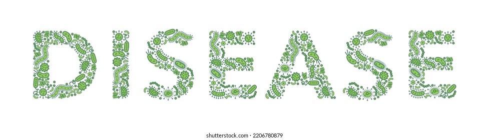 Green germs - bacteria spelling the word disease - Vector illustration