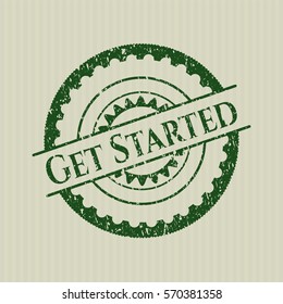 Green Get Started distressed rubber seal with grunge texture
